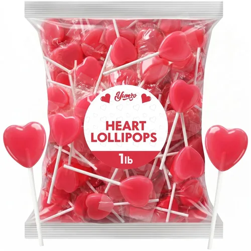Yumzo Paletas en forma de corazón, paquete de 1 libra de dulces para el día de la madre envueltas individualmente, chupones a granel ideales para