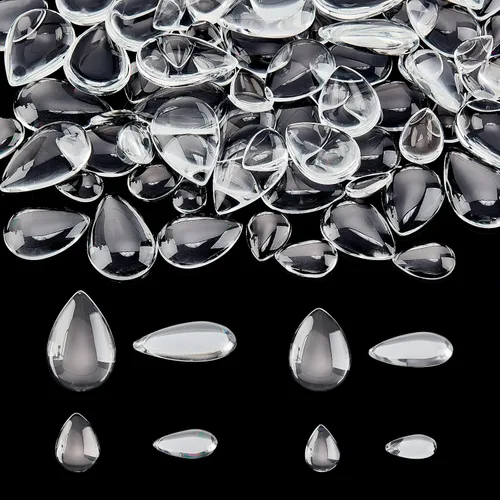 PH PandaHall 120 cabujones de cristal de lágrima, 4 tamaños, azulejos transparentes de cúpula de lágrima con parte trasera plana, cabujones de