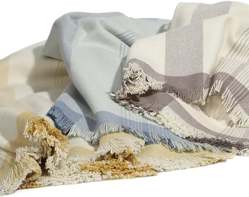 Vista 7 de Andean Vertical Lines - Manta de mezcla de algodón de alpaca, tejida suave y cálida, diseño de rayas, 72 x 52 pulgadas (azul cielo/azul)