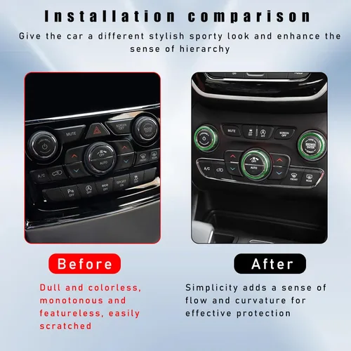 Vista 5 de 3 piezas de cubierta de botón de interruptor de aire acondicionado, anillos de ajuste de calcomanía de aluminio compatibles con Dodge Challenger