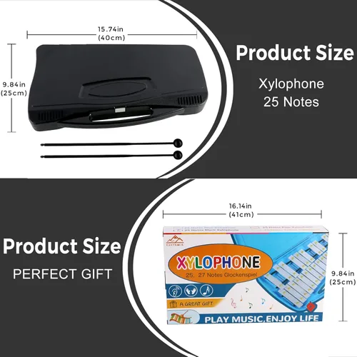 Vista 2 de EASTROCK Xilófono, Glockenspiel de 25 notas, instrumento profesional de xilófono, regalos