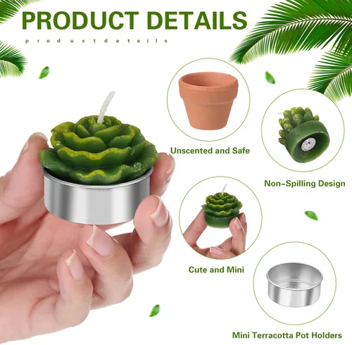 Vista 3 de Treela 6 velas decorativas de cactus, hechas a mano, para baby shower, decoración del hogar, plantas con mini soportes de arcilla para cumpleaños