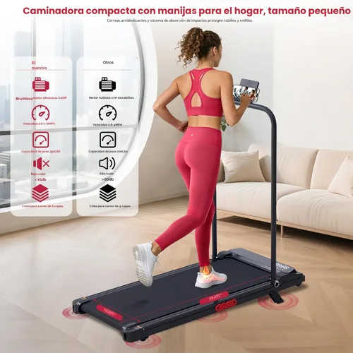 Vista 4 de Walking Pad with Handle Bar and Incline, 3.0HP Under Desk Treadmill for Home Small Space, 0.6-7.6MPH Portable Walking Pad Treadmill with Handles