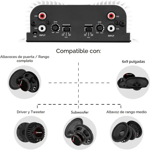 Vista 10 de Taramps TS 400x4 400 vatios RMS 4 canales Amplificador de audio para automóvil de rango completo, 2 canales puenteados, entrada RCA clase D