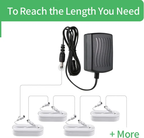 Vista 6 de Security-01 Cable de extensión de alimentación CC de 6.6 pies de 6.6 ft, 0.217 in x 0.083 in, para cámara de CCTV, cámara IP WiFi, DVR/tira LED