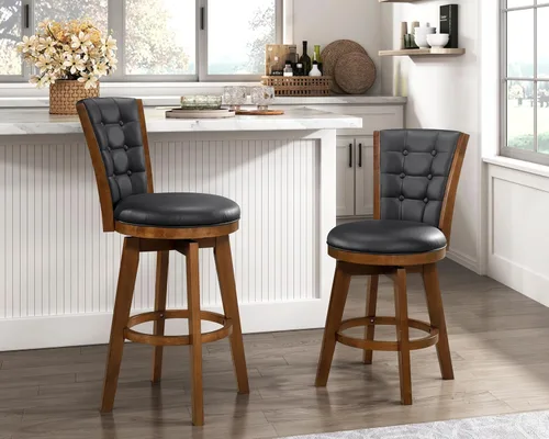 Vista 6 de Set of 2 Counter Height Swivel Dining Chairs with Tufted Fabric Upholstered Solid Wood Frame for Kitchen Table Seating Room Sets,Chestnut