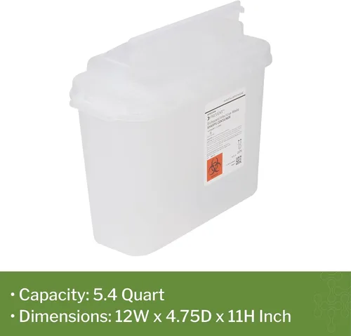 Vista 4 de McKesson Contenedor de prevención de objetos punzantes para uso doméstico, 5.4 cuartos de galón, para residuos infecciosos de riesgo biológico