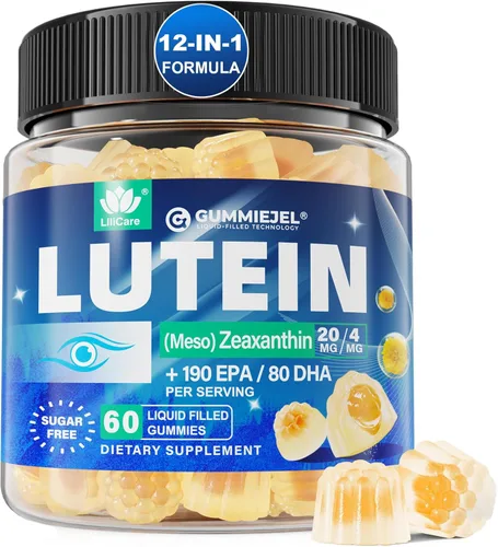 Luteína 20 mg 40 mg y suplementos de zeaxantina para ojos, gomitas de luteína con Omega 3, azafrán, zinc, arándano y bayas de Goji para apoyo de la