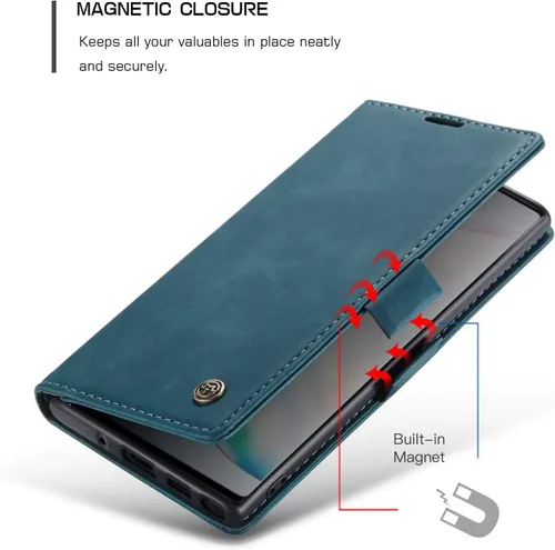 Vista 4 de Funda tipo cartera para Samsung Galaxy Note 10, con soporte magnético, funda protectora de piel sintética, estilo retro, con ranuras para tarjetas