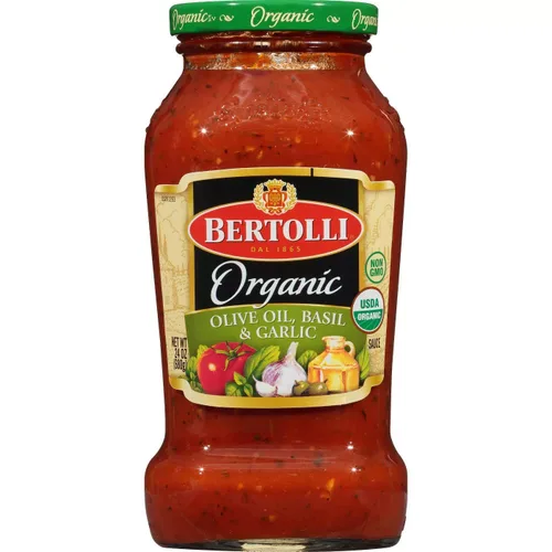 Vista 2 de Bertolli orgánico aceite de oliva salsa de pasta de albahaca y ajo - 4 tarros de vidrio 24 oz680g cada uno