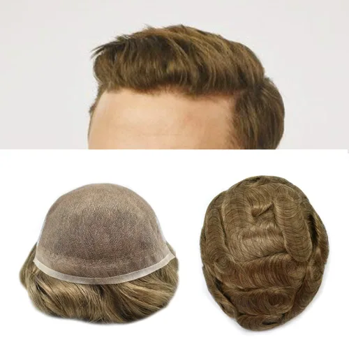 Vista 21 de Pieza de pelo para hombre, cabello humano real, suave encaje suizo frontal, tupé para hombres, sistema de cabello, extensiones capilares para hombre