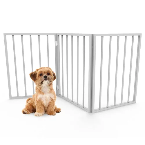 Vista 2 de PETMAKER Puerta plegable de madera para mascotas independiente - Peso ligero, barrera interior para perros/gatos pequeños, marrón oscuro, cerca