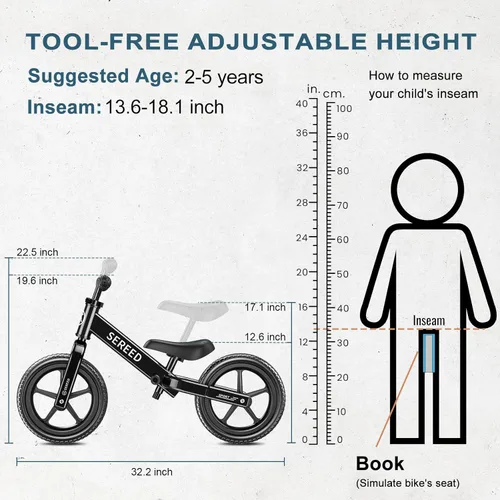 Vista 3 de SEREED Bicicleta de equilibrio para niños de 2 a 5 años, sin pedales, ajuste sin herramientas, regalo para niñas de 2 a 3 años, placa personalizable