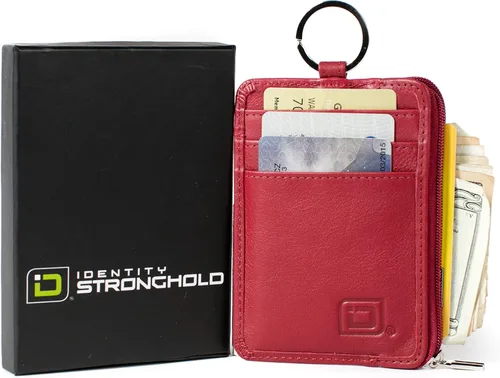 Vista 6 de RFID Slim ID - Cartera con bolsillo frontal con cierre de monedero, Rojo, S