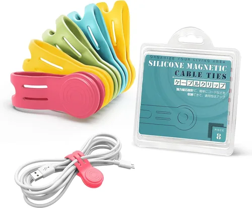 Vista 10 de Organizadores de bridas magnéticas para cables, Kanemc bridas de cable de silicona con envoltura de cable reutilizable, bridas giratorias