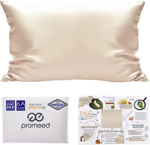 Vista 22 de PROMEED Funda de almohada de seda negra de grado 6A+ con cremallera, 23 fundas de almohada de seda de morera natural Momme para cabello y piel, Negro