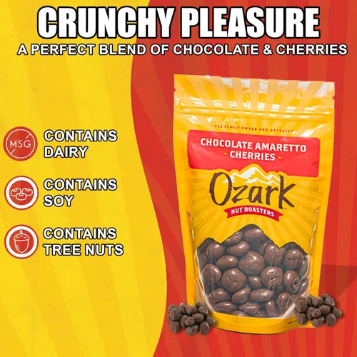 Vista 3 de OZARK NUT ROASTERS, Cerezas de chocolate y amaretto, aperitivos de cereza con sabor a chocolate, cerezas recubiertas de chocolate con leche gourmet