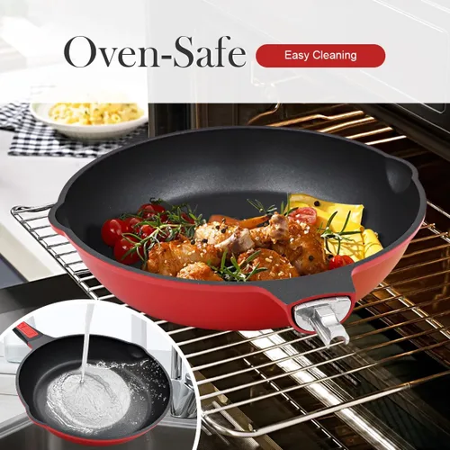 Vista 7 de Sartén antiadherente de 11 pulgadas, sartén antiadherente para huevos con mango desmontable, compatible con todas las estufas, sin PTFE, PFAS y Negro