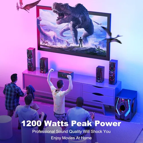Vista 3 de Bobtot Sistemas de sonido envolvente Sistema de cine en casa – 1200 vatios de potencia máxima de 10 pulgadas subwoofer 5.1/2.1 audio con cable