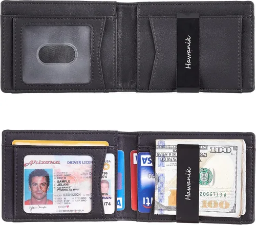 Vista 4 de Hawanik Billetera plegable delgada para hombre con soporte integrado para AirTag