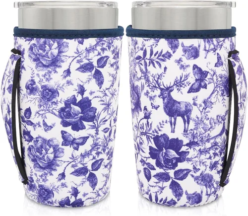 Vista 16 de Mangas aisladas de neopreno con asa para vasos de 30 a 32 onzas, funda reutilizable para tazas de café helado para tazas de café XL de 38-42 onzas
