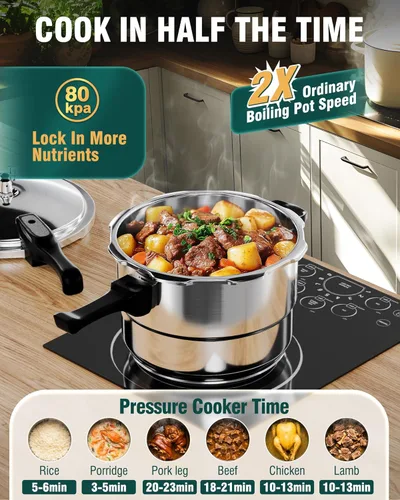 Vista 3 de WantJoin Olla a Presión de Acero Inoxidable de 4 Qt, Olla a Presión para Cocina Comercial Usada para Comida a Presión o Cocción al Vapor, Compatible