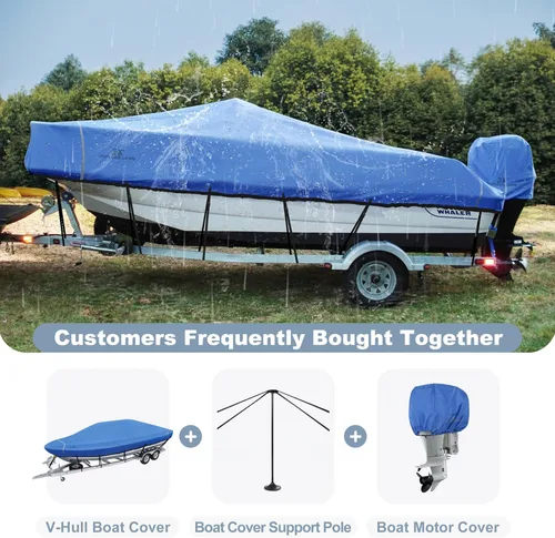Vista 4 de Explore Land Funda impermeable remolcable para lanchas que se adapta a 14 pies a 16 pies de largo de hasta 76 pulgadas de ancho V-Hull Tri-Hull