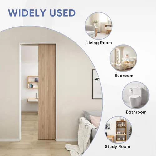 Vista 7 de JUBEST Juego de herrajes y rieles para puerta de bolsillo de grado comercial de 4 pies, herrajes para puertas correderas de 44.69 pulgadas