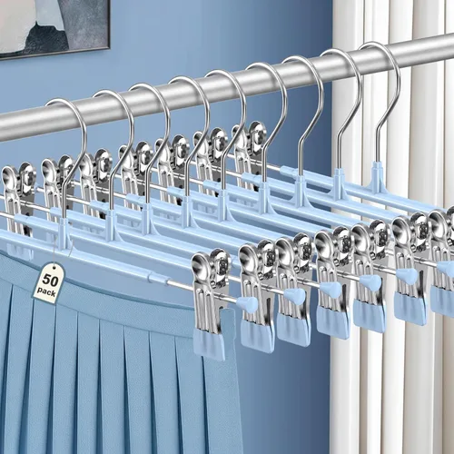 Vista 17 de POZEAN Perchas para Pantalones con Clips 20 Unidades, Perchas Ajustables para Faldas de 12 Pulgadas para Mujeres, Perchas Antideslizantes que
