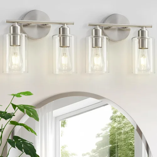 Vista 11 de Luminarias de baño de 2 luces, luces de tocador modernas negras con pantallas de vidrio esmerilado blanco lechoso, lámpara de pared de baño