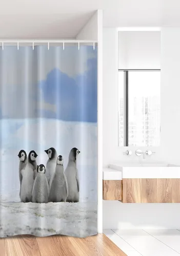 Vista 483 de set de cortina para baño decorativa de tela de poliéster con ganchos