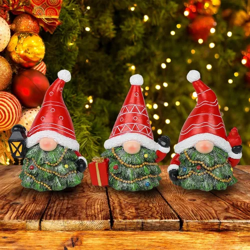Vista 5 de MorTime Juego de 3 gnomos de Navidad, decoración de mesa, gnomo de resina con caja de regalo, centros de mesa de árbol de Navidad para escritorio