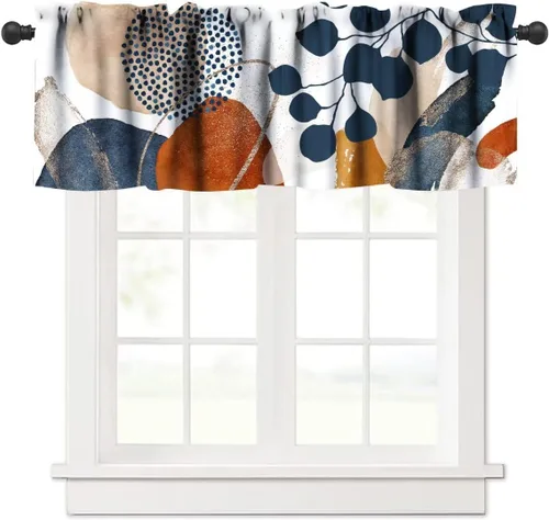 Vista 10 de Cenefa Floral Boho, Cenefa de Flores Mandala Bohemia con Hojas Tropicales, Cenefa de Bolsillo para Barra, Cenefa Oscura para Ventana para Sala
