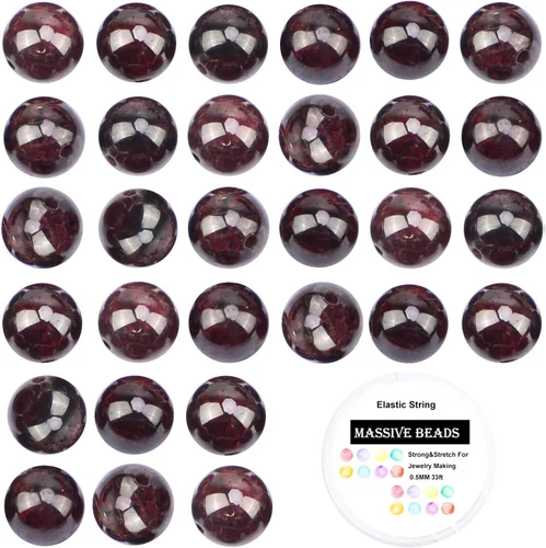 Vista 37 de 100 piezas de cuentas de cristal natural con piedras preciosas redondas sueltas de curación de energía con cordón elástico de cristal para hacer