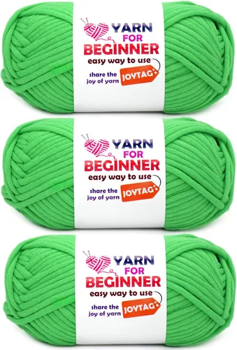 Vista 14 de Hilo de Ganchillo para Principiantes Verde Manzana Hilo de Algodón para Tejer y Tejido - Kit de Ganchillo para Principiantes - 3 * 50g