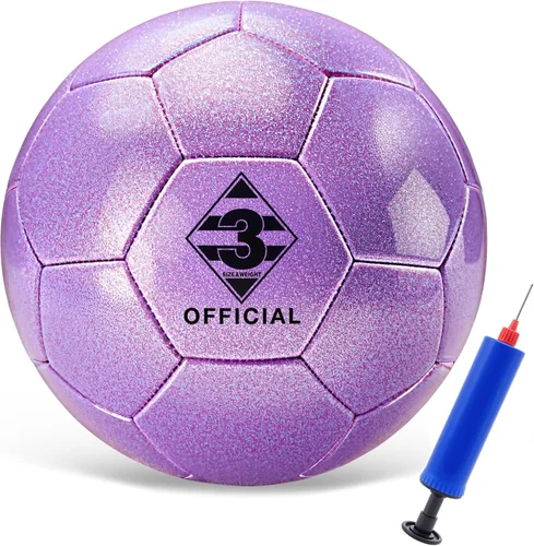 Vista 7 de Glitter Purple Soccer Ball Size 3 4 5 with Pump & Needle/Mesh Bag, Sofu PU Soccer Ball Kit for Indoor Outdoor Practicing Training Playing Gift Teens