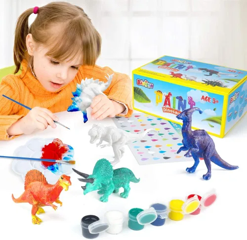 BAODLON Juego de manualidades para niños, kit de pintura de juguete de dinosaurio, 10 figuras de dinosaurios, decora tus dinosaurios, crea un mundo