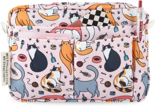 Vista 25 de Organizador de cartera con múltiples bolsillos, bolsa de aseo impermeable con cremallera, bolsa de almacenamiento portátil para lápices