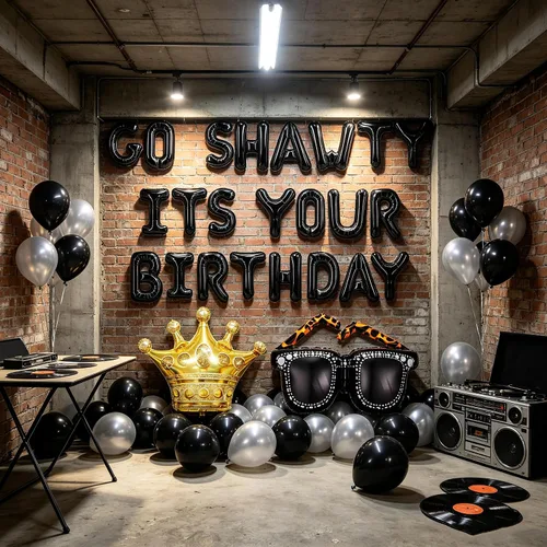 Vista 2 de Black Go Shawty It's Your Birthday Decoración de cumpleaños de principios Negro
