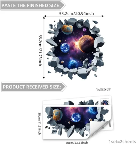 Vista 5 de 2 Sheets Space Wall Decals Peel and Stick Removable 3D Wall Stickers & Murals Vinyl Galaxy Outer Space Room Decor for Boys Kids Room Ceiling Milky