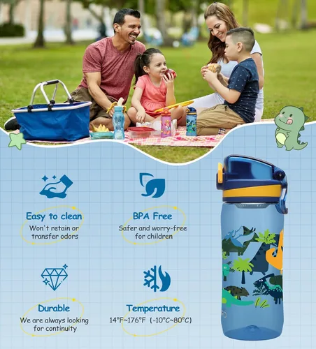 Vista 6 de Opard - Botella de agua para niños de 17 onzas con tapa abatible a prueba de fugas, de plástico Tritan reutilizable sin BPA para la escuela y viajes