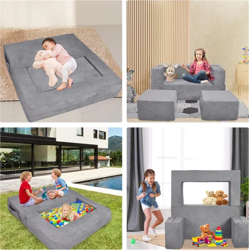Vista 6 de BIERUM Sofá para niños, 6 piezas, sofá infantil para dormitorio, sala de juegos, sofá multifuncional para desarrollar la inteligencia