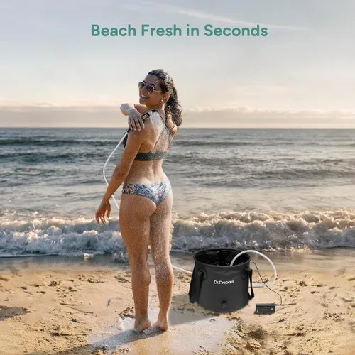 Vista 8 de DR.PREPARE Portable Shower for Camping, Camping Shower with 4.5 Gallons Foldable Bucket, USB Rechargeable Battery, 2 Shower Heads, Outdoor Camp