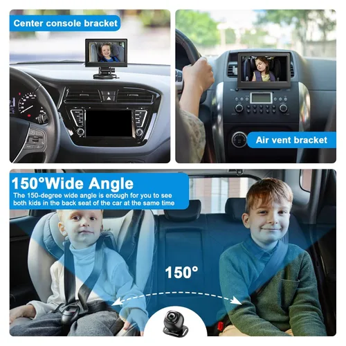 Vista 3 de Monitor de cámara de coche para asiento trasero - Espejo de coche para bebé - Cámara de seguridad para asiento trasero infantil con pantalla de 4.3