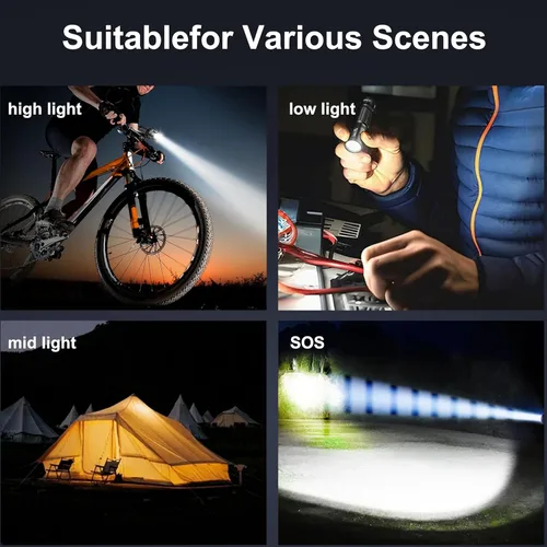 Vista 4 de 2 luces LED de 1800 lúmenes súper brillantes para bicicleta de noche, luz de bicicleta de 4800 mAh, 5 modos, luz impermeable recargable por USB