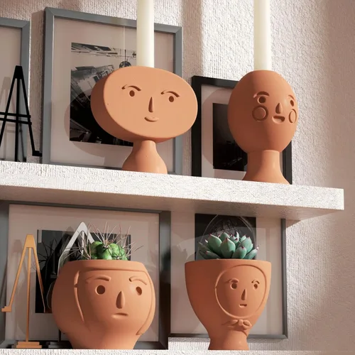 Vista 6 de BOOWAN NICOLE Molde de maceta de cara de hormigón, lindo cabezal suculento plantador que hace herramientas