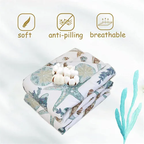 Vista 6 de FADFAY Juego de edredón de playa King Ocean Coastal Summer Quilt 100% algodón tela juego de ropa de cama ligero reversible para todas