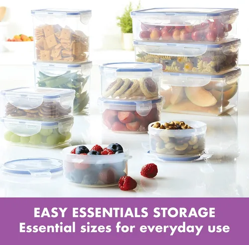 Vista 2 de LocknLock Easy Essentials - Tapas de almacenamiento de alimentos, recipientes herméticos, sin BPA, 22 piezas, transparente