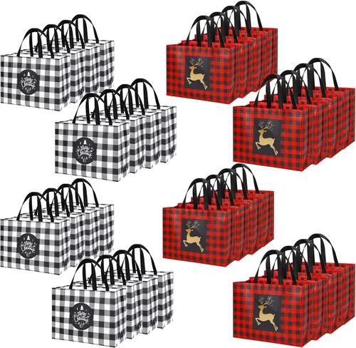 Vista 8 de YANGTE Paquete de 16 bolsas de regalo de Navidad extra grandes, bolsas reutilizables con asa, bolsas de compras de comestibles de Navidad no tejidas