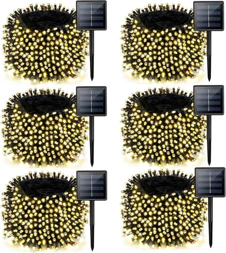Vista 10 de Paquete de 2 480 luces LED solares de Navidad para exteriores, 170 pies de largo, luces solares súper largas para exteriores con 8 modos y función